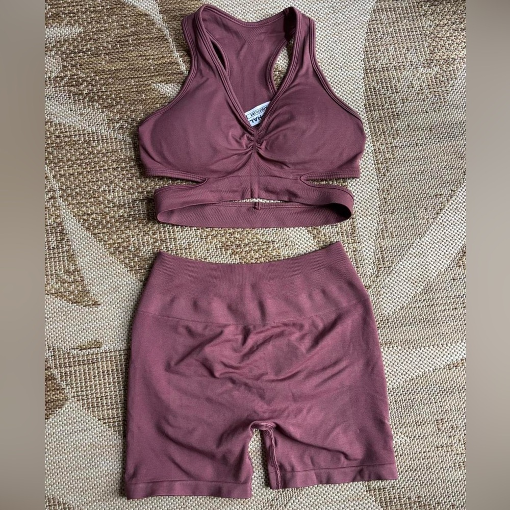 Alphalete Mauve Sports Bra and Shorts Set